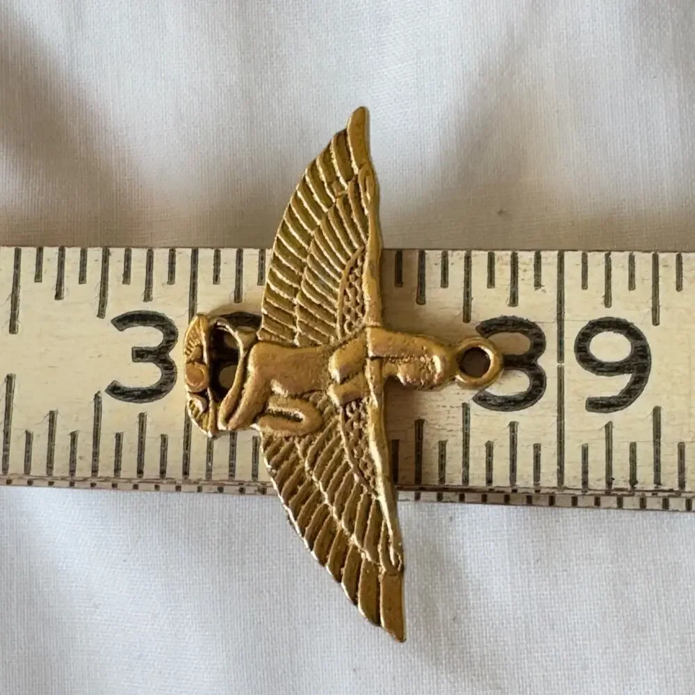Lot of 4 Gold Egyptian Revival Goddess Charm Bead Pendant Vintage 2 Sided Isis